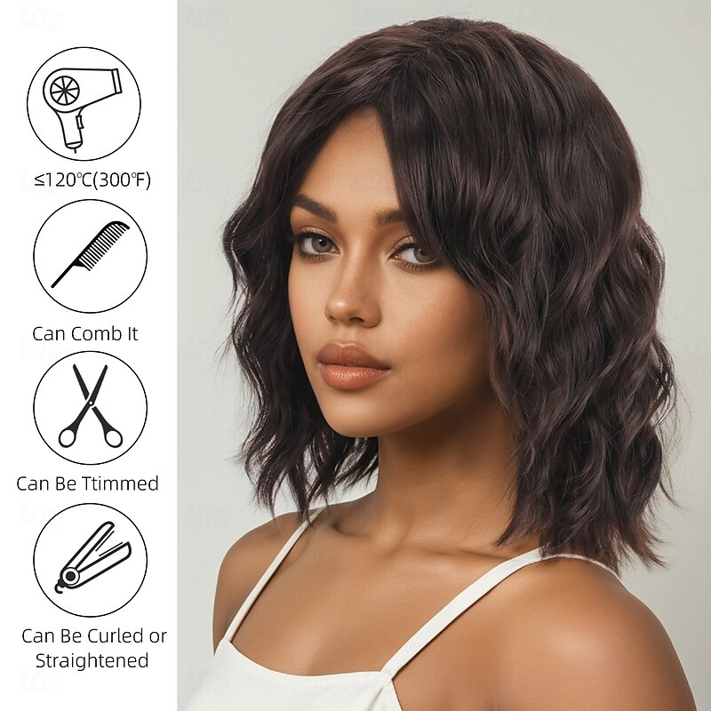 Synthetic Wig Wavy Deep Wave Middle Part Asymmetrical Machine Made Wig 14 inch A1 Synthetic Hair Women's Classic Comfortable Highlighted / Balayage Hair Auburn3