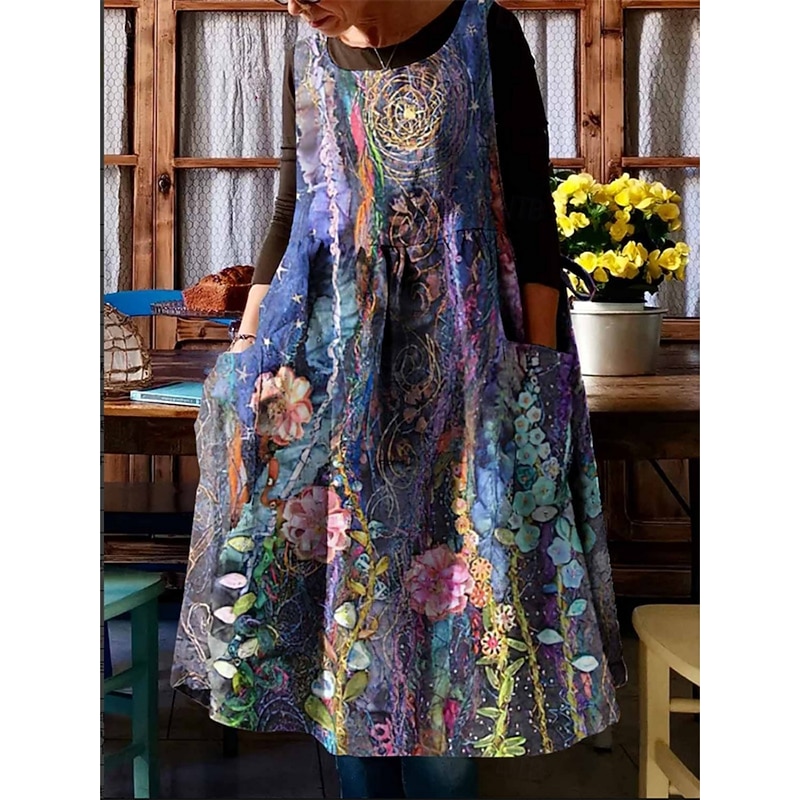 Women's Midi Dress Casual Dress Cotton Linen Dress Summer Dress Print Dress Fashion Modern Daily Weekend Regular Fit Floral Sleeveless Crew Neck Red Royal Blue Summer