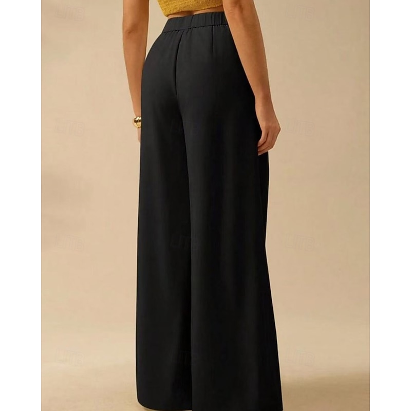 Women's Culottes Wide Leg Slacks Casual Full Length Natural Plain Elastic Waist Outdoor Comfortable Street Going out Black Beige Summer Regular Fit4