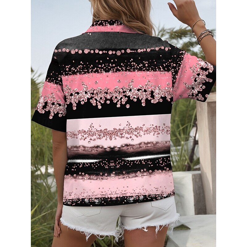 Women's Shirt Long Sleeve Button Down Blouse Graphic Geometric Daily Casual Short Sleeve Shirt Collar Regular Tops Daily Pink Blue Green Summer Spring2