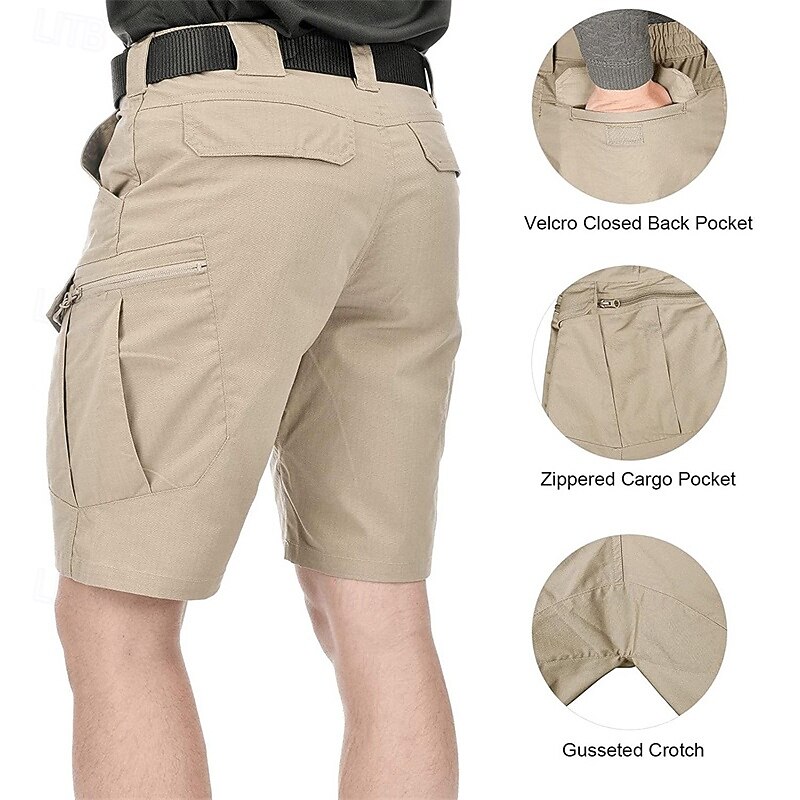 Men's Cargo Shorts Hiking Shorts Military Summer Outdoor Regular Fit Waterproof Quick Dry Shorts Elastic Waist Zipper Pocket Black Brown Hunting Climbing Camping / Hiking / Caving S M L XL XXL3