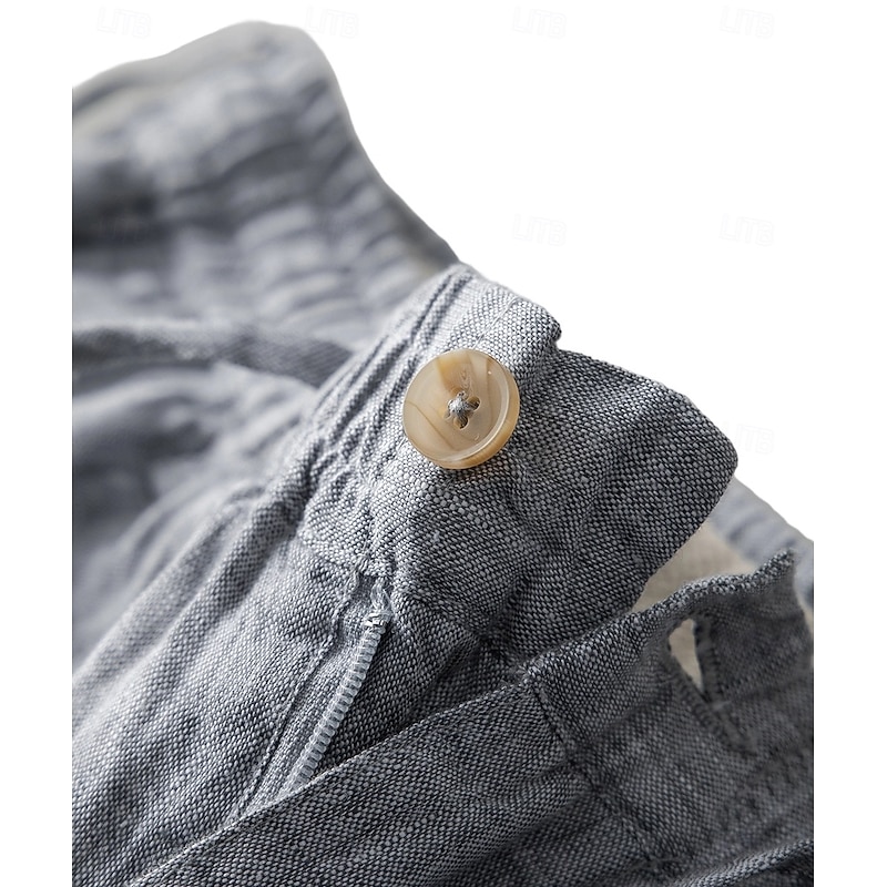 Men's Linen Shorts Solid Color Above Knee Daily Vacation Ethnic Style Blue Khaki4