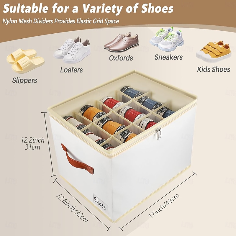 Shoe Storage Box Organiser for Closet - 12 Cell Space Saver Shoes Containers Bin with Clear Lids Stackable, Can Fit Ottoman, Foldable Shoe Rack Cabinet Cubby for Wardrobe2
