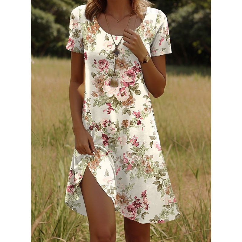 Women's Mini Dress T Shirt Dress Tee Dress Sundress A Line Dress Summer Dress Vacation Casual Beach Daily Beach Loose Fit Ombre Floral Graphic Short Sleeve Crew Neck Red Blue Sky Blue Green Summer3