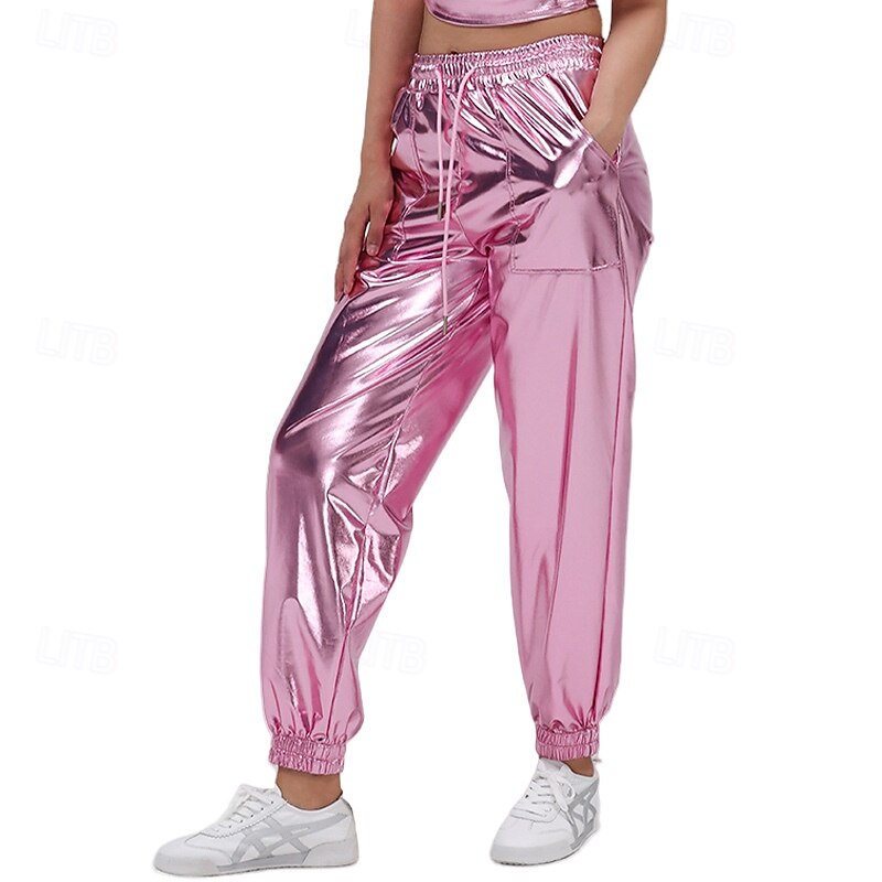 Retro Vintage 1980s Ankle Length Pants Joggers Disco Shiny Latex Patent Metallic Solid Color Fancy Dress Men's Halloween Carnival Pride Parade Pride Month Adults Pants All Seasons3