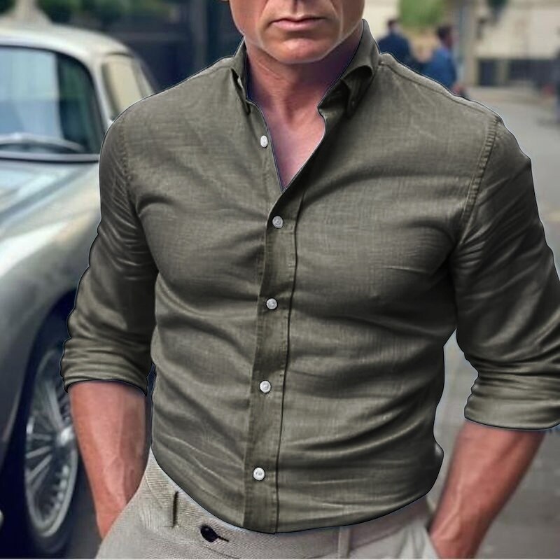 Men's Cotton Shirt Black White khaki Dark Gray Light Blue Long Sleeve Plain Lapel Vacation Casual Daily Clothing Apparel 100% Cotton Fashion Casual Comfortable3