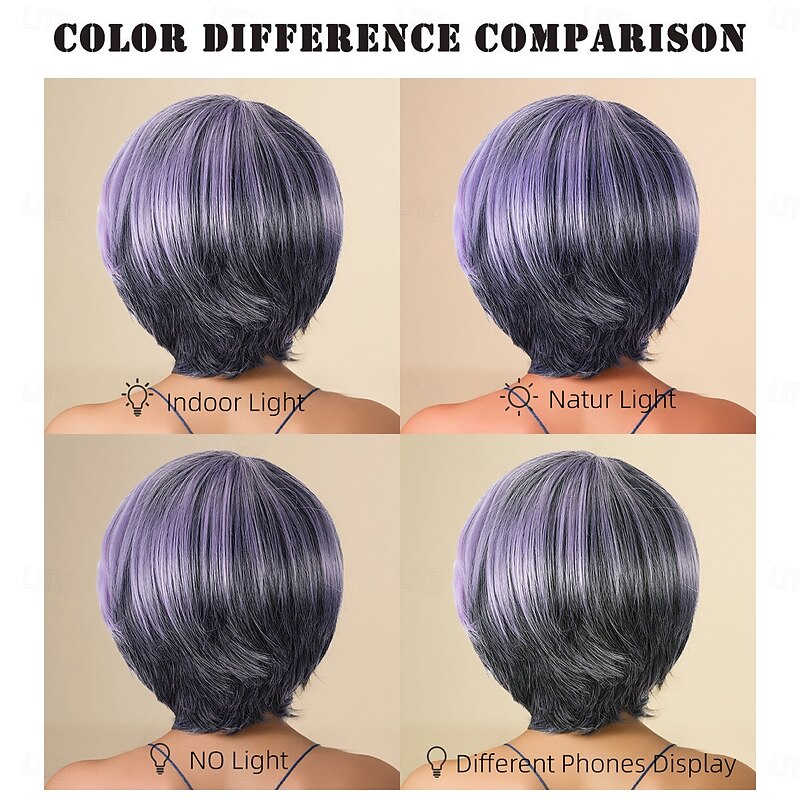 Synthetic Wig kinky Straight Natural Straight Layered Haircut Asymmetrical Machine Made Wig 10 inch A1 Synthetic Hair Women's Classic Color Gradient Highlighted / Balayage Hair Multi-color4