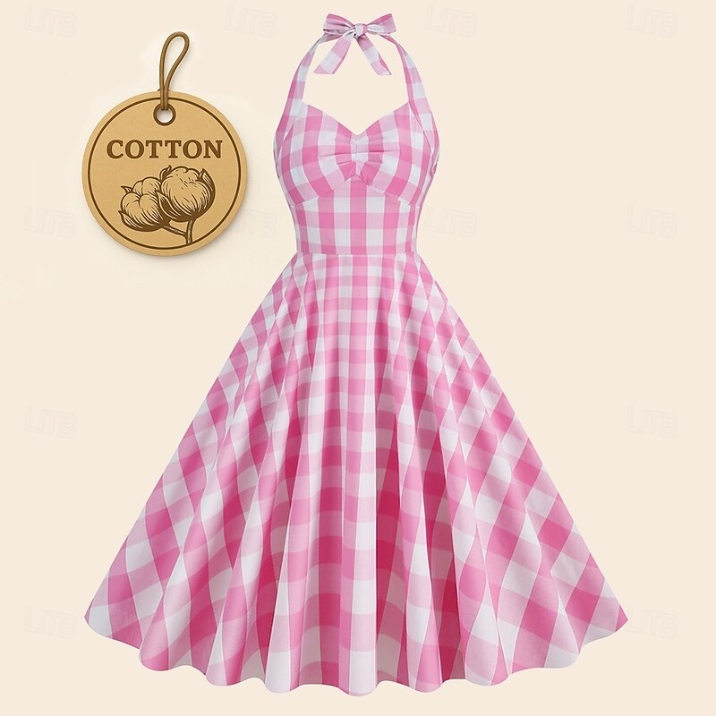 Retro Vintage 1950s Rockabilly A-Line Dress Swing Dress Flare Dress Plaid Checkered Checkered Gingham Fancy Dress Women's Masquerade Casual Daily Bachelorette Party Adults' Dress Homecoming Dresses