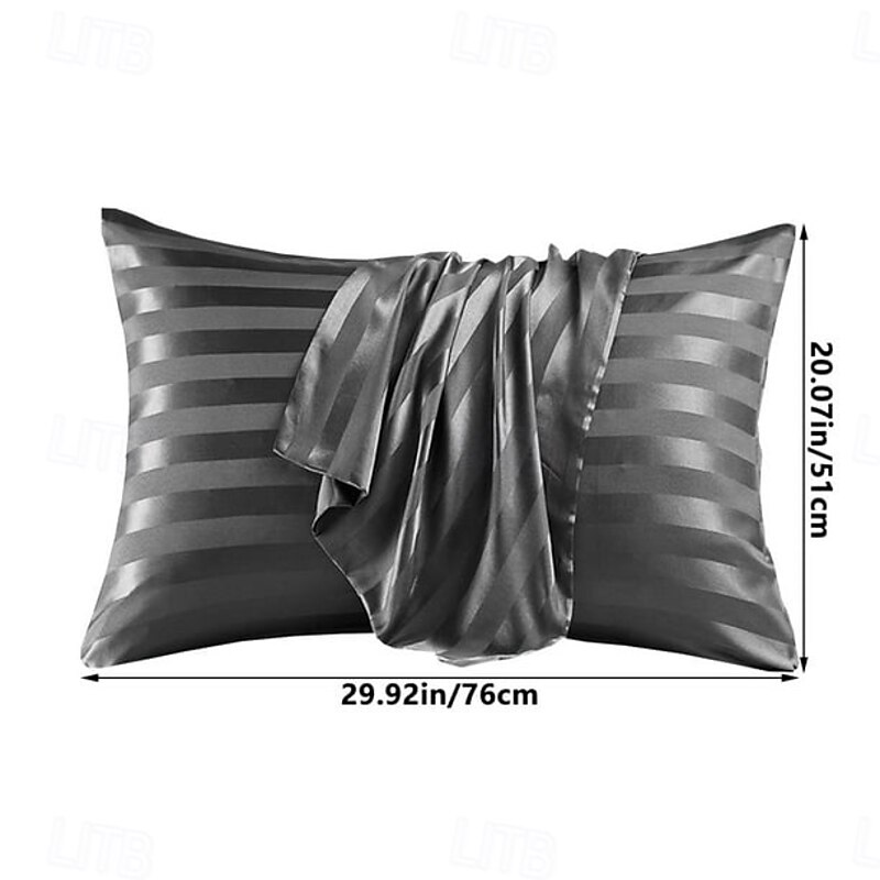 Satin Pillowcase for Hair and Skin 2 Pack Silky Satin Pillow Cases with Strip Pattern No Zipper Pillow Covers with Envelope Closure Suit2