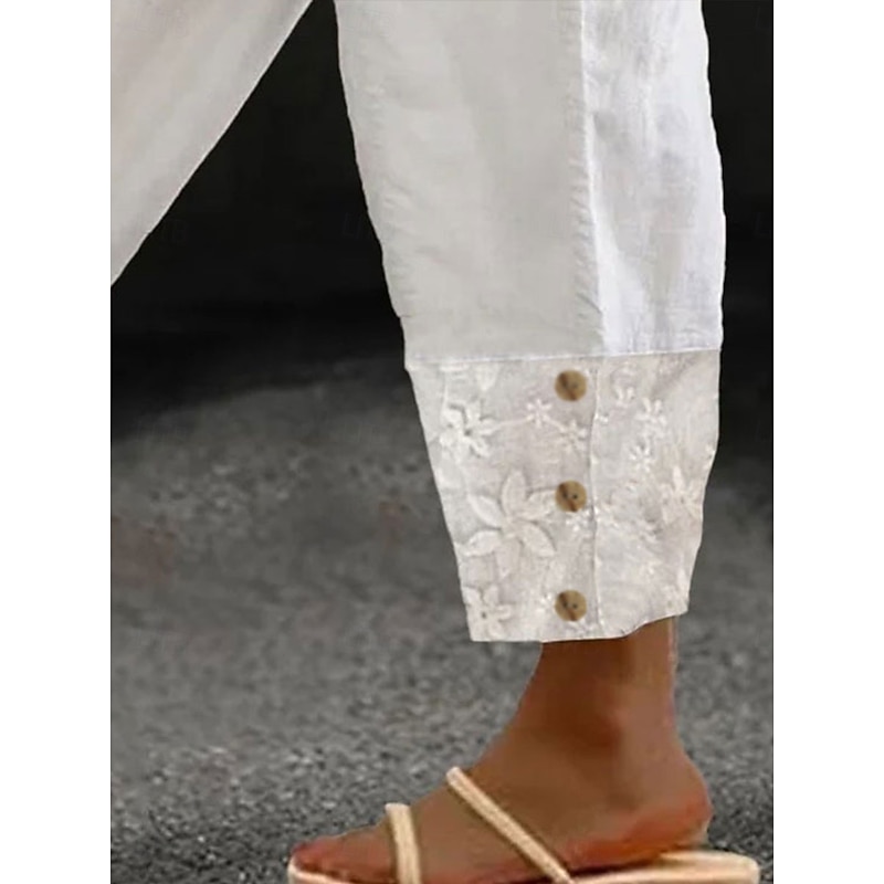 Women's Cotton Linen Pants Baggy Pants Linen Like Solid Color Chinos Fashion Streetwear Basic Ankle-Length Medium Waist Plain Pocket Elastic Waist Comfort Outdoor Micro-elastic Vacation Street Daily3