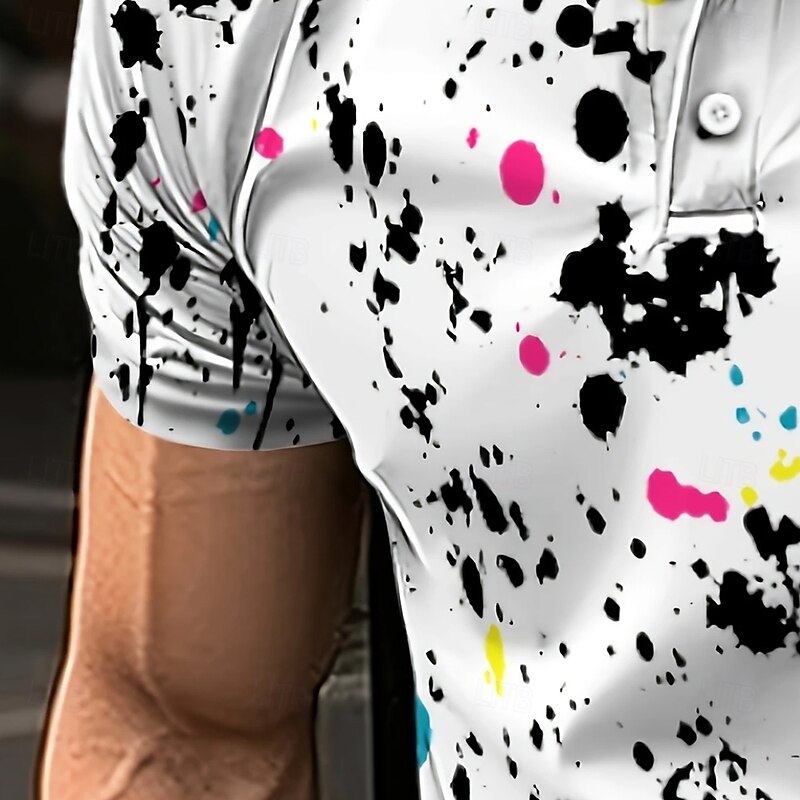 Men's Graffiti Splash Ink Polo Short Sleeve Polo Shirts Collared Shirts Casual School Outdoor Daily Wear 3D Print Summer Black-white3