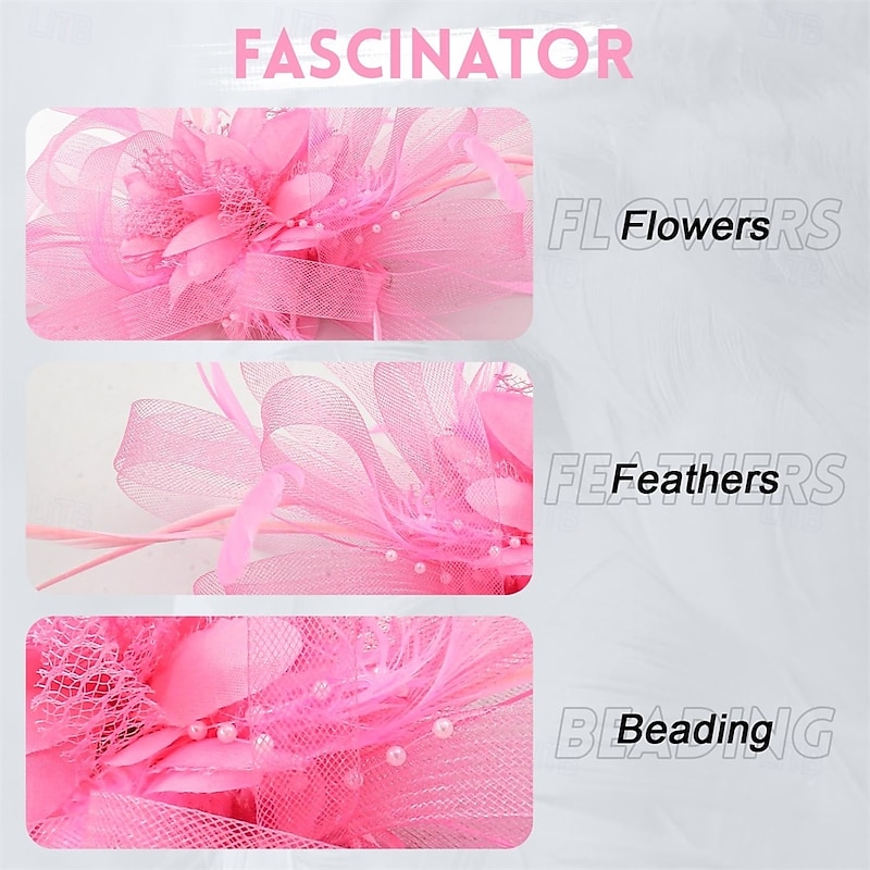 Women's Fascinators Feathers Mesh Ribbons Kentucky Derby Hat Tea Party Hats with Headband and Clip Fascinator Hat3