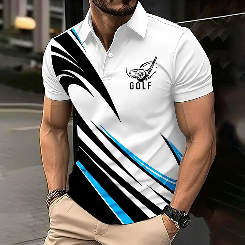 Men's Golf Sports Polo Shirts Short Sleeve Polo Shirts Collared Shirts Casual School Sports Daily Wear 3D Print Summer White Blue Orange