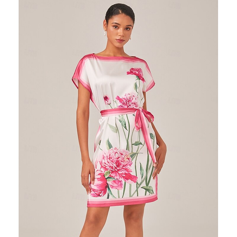 Floral Printed Flowy Wide Boat Neck Midi Dress