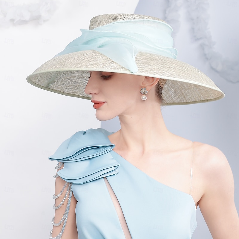 Hats Flax Bowler / Cloche Hat Sun Hat Sinamay Hat Wedding Tea Party Elegant Wedding With Bows Splicing Headpiece Headwear4