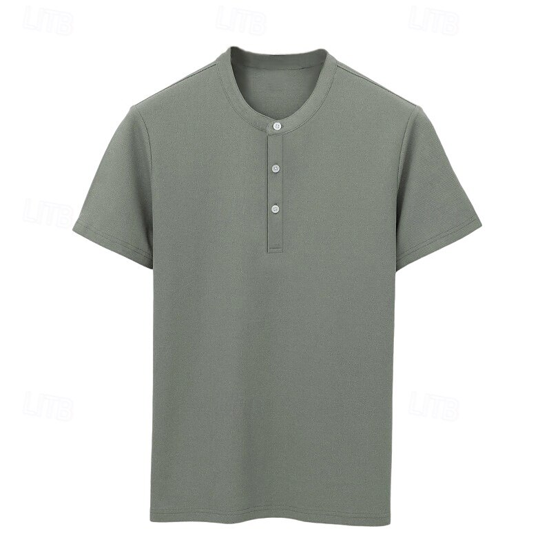 Men's T Shirt Short Sleeve Solid Daily Casual Button Up Quick Dry Henley School Outdoor Vacation All Seasons Dark Grey Black White Henley T-Shirt2
