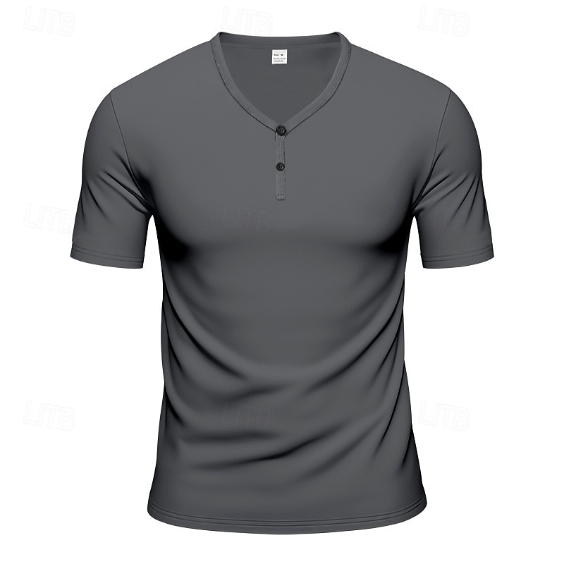 Men's T Shirt Henley Shirt Tee Short Sleeve Shirt Short Sleeve Henley Summer Plain Fashion Designer Basic Plain Vacation Street Going out claret Black Royal Blue Top Tee for Men4