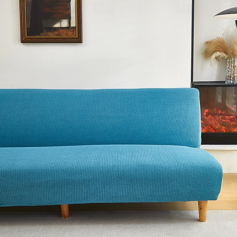 Jacquard Fabric Armless Sofa Bed Cover Slipcovers Stretch Protector Elastic Bench Cover4