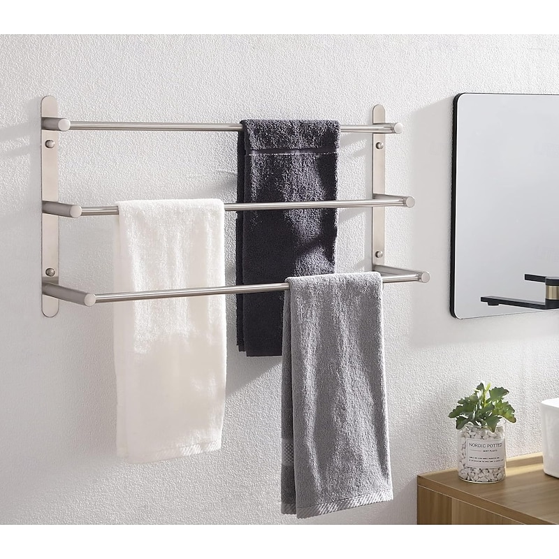 Bath Towel Bars Wall 45/60cm, 3-Tier Mounted Towel RackStainless Steel Towel Bar Storage Shelf for Bathroom  Towel Holder Towel Rail Towel Hanger