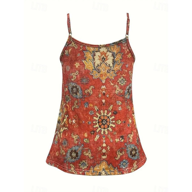Women's Blouse Floral Graphic Paisley Daily Sleeveless Strap Scoop Neck Regular Tops Daily Holiday Beach Wear Print Maroon Blue Orange Khaki Summer Spring3