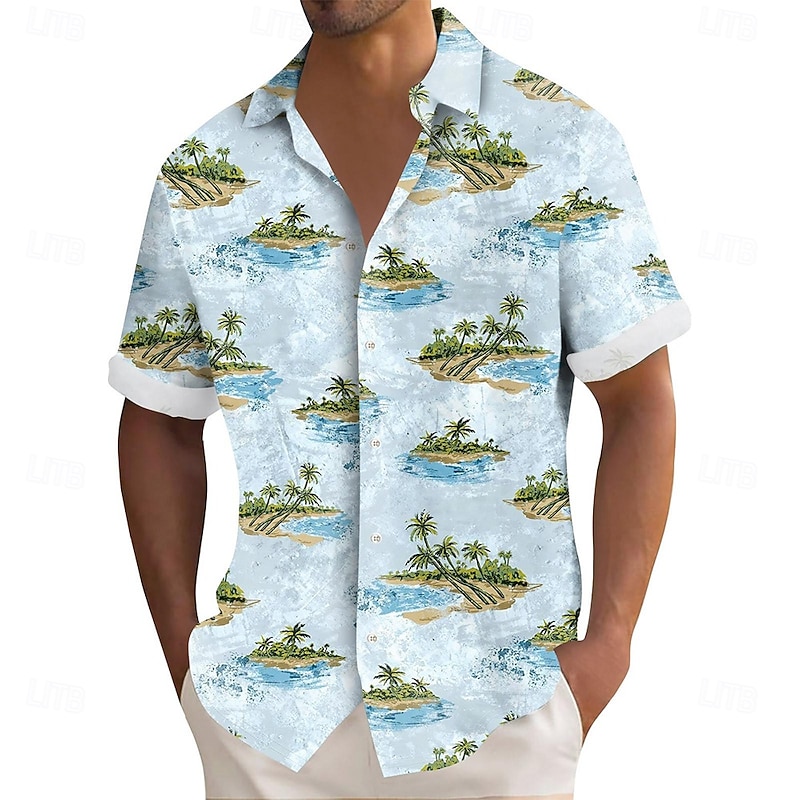 Men's Coconut Tree Tropical Plants Shirt Summer Hawaiian Shirt Button Up Shirt Short Sleeve Hawaiian Resort Vacation Holiday Beach Wear Summer Spring Turndown 3D Print Collared Shirts Blue