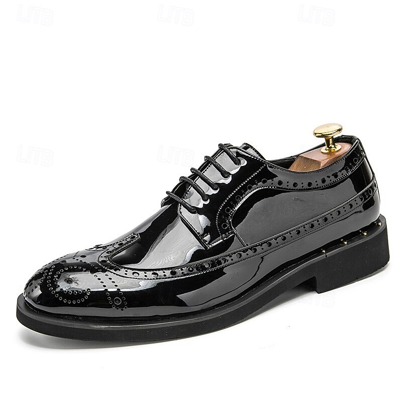 Men's Silver Metallic Oxford Brogue Shoes - Shiny Lace-Up Dress Shoes with Rugged Sole for Formal Events and Parties3