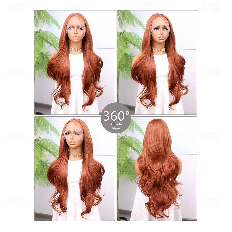 Synthetic Lace Wig Body Wave Style 30 inch Orange Middle Part 13x6 Lace Front Wig Women's Wig Orange / White / Blue2