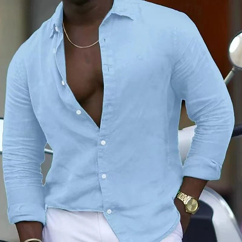 Men's Shirt Casual Shirt Button Up Shirt Plain Vacation Street White Pink Sky Blue Green Long Sleeve Lapel Spring & Summer Clothing Apparel Button-Down3