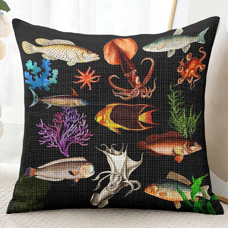 Ocean Fishes Decorative Toss Pillows Cover 1PC Soft Square Couch Cushion Case Pillowcase for Bedroom Livingroom Sofa Chair3