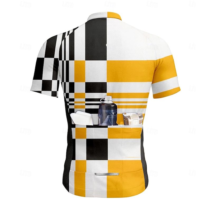 Men's Cycling Jersey Graphic Geometric Short Sleeve Bike Tee Tshirt Top with 3 Rear Pockets UV Resistant Quick Dry Front Zipper Reflective Strips Sports Black Clothing Apparel2