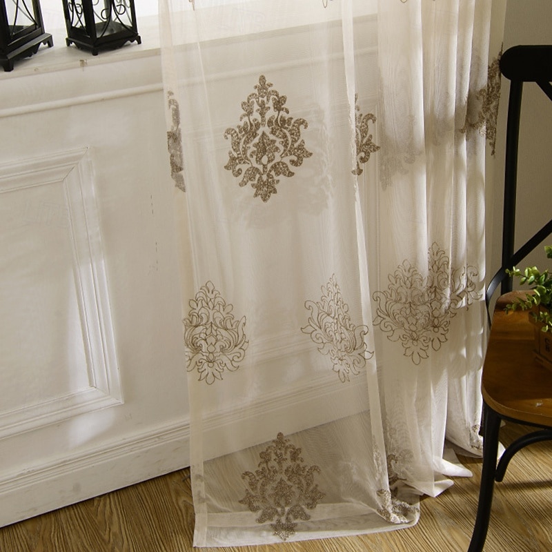 2Pcs European Court Style Embroidered Window Curtains For Living Rooms Bedrooms Dining Rooms Study Rooms Semi Transparent Curtains3