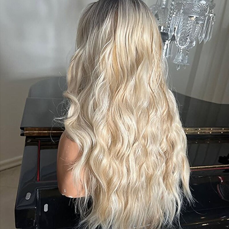 Free Part Brazilian Hair 100% Virgin Remy Human Hair 5x5 Glueless Lace Closure Wigs Ash Blonde13x4 Lace Front Wig  Wavy Blonde Wig with Baby Hair Natural Hairline For Women4