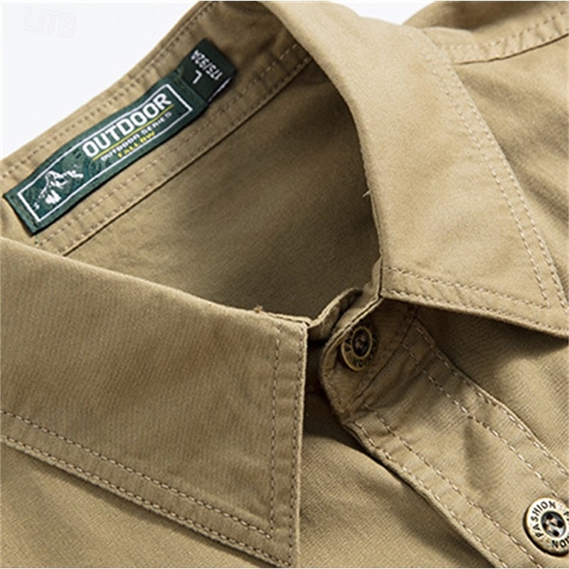 Men's Shirt Summer Shirt Casual Shirt Button Up Shirt Cargo Shirt Denim Blue Black Yellow Red khaki Short Sleeve Plain Shirt Collar Vacation Hawaiian Pocket Clothing Apparel 100% Cotton Fashion4