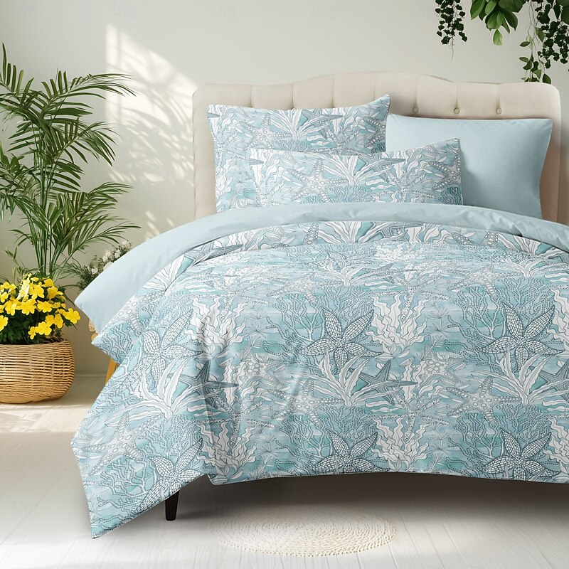 Sea Duvet Cover Set 100% Cotton Soft and Breathable Bedding Featuring Sea Star Sea Weeds Lightweight and Durable Quilt Cover Comfortable for All Seasons Easy to Care2