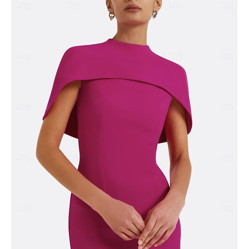 Crepe Column Cocktail Dresses Wedding Guest Elegant Formal Ankle Length Short Sleeve Stretch Derby Dresses Race Day Dress3