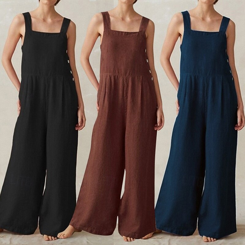 Women's Normal Linen-Inspired Pants Streetwear Solid Color Sleeveless U Neck Pocket Street Daily Regular Fit Black Red Blue Summer
