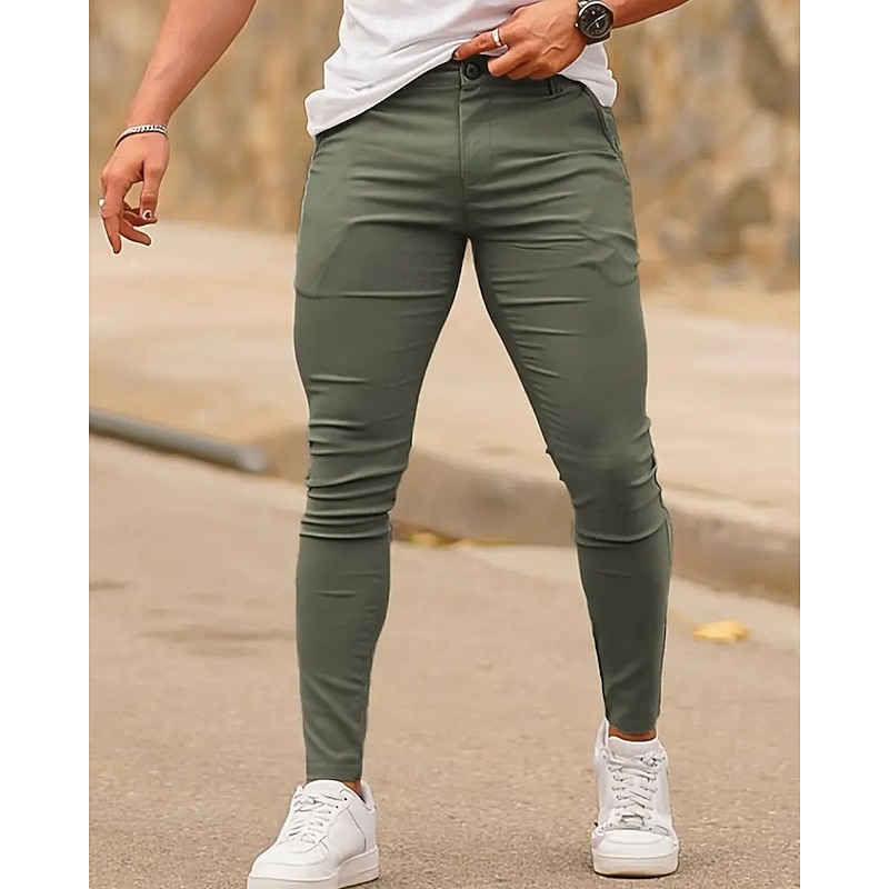 Men's Trousers Chinos Summer Pants Pocket Plain Comfort Breathable Full Length Vacation Daily Holiday Casual Athleisure Army Green Khaki2