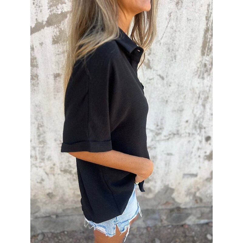 Women's Shirt Plain Basic Modern Half Sleeve Shirt Collar Regular Tops Daily Buttons Black White Red Camel Purple Summer3