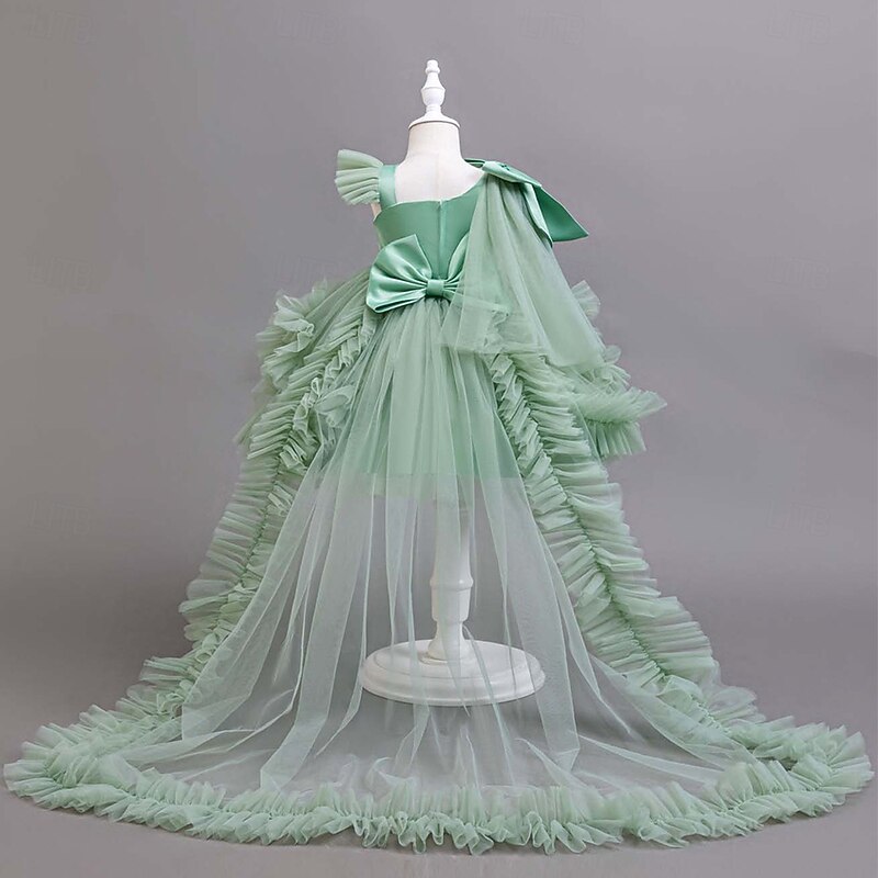 Kids Girls' Party Dress Solid Color Sleeveless Special Occasion Princess Polyester Party Dress Summer Spring kids Yellow Pink Green2