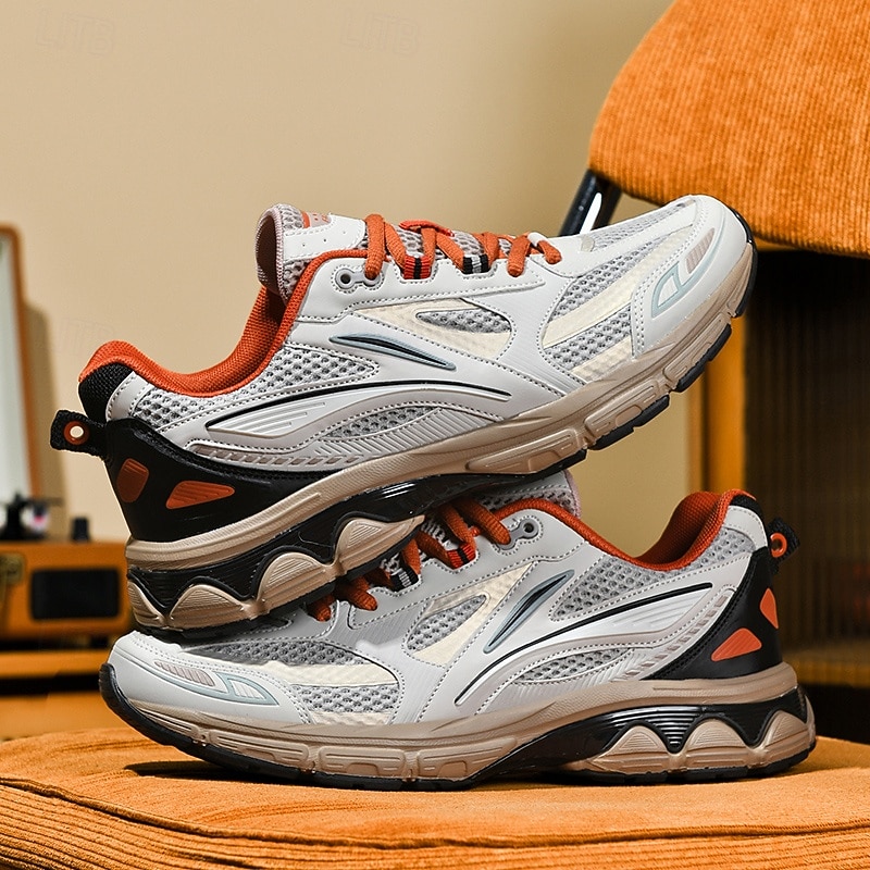 Men's White and Orange Running Sneakers with Lightweight Mesh – Versatile Sneakers for Basketball and Daily Wear3