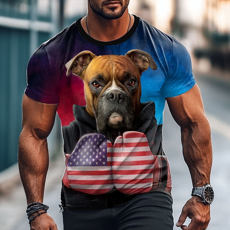 Tough Boxer USA VINCENT HIE Men's 3D T Shirt Short Sleeve T shirt 3D Print Crew Neck Shirt Exaggerated Designer Party Street Casual Blue Summer Spring All Seasons Clothing Apparel - Main Image