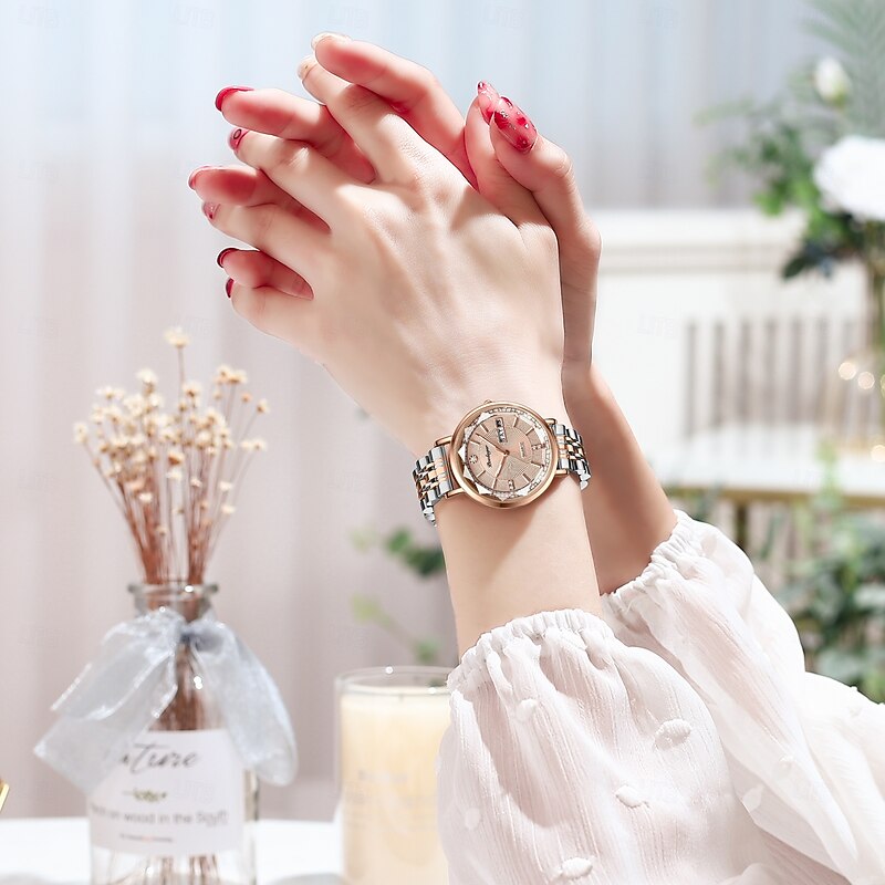 Women Quartz Watch Wrist Watch Retro Vintage Rhinestone Wristwatch Luminous Calendar Date Week Waterproof Stainless Steel Watch3
