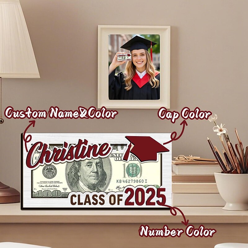 Graduation Gifts 2025 Money Holder Wooden Graduation Money Cash Envelope Box for Class of 2025 Senior College University Graduates2