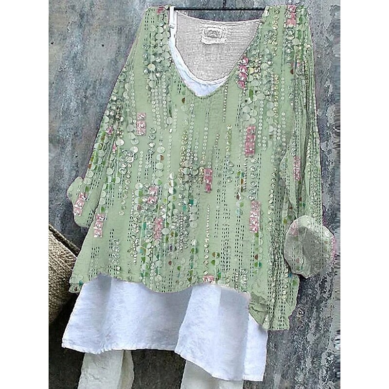 Women's Blouse Floral Graphic Stylish Casual 3/4 Length Sleeve V Neck Regular Tops Daily White Pink Blue Purple Green Summer Spring4