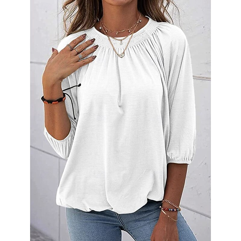 Women's T Shirt Plain Fashion Modern 3/4 Length Sleeve Crew Neck Regular Tops Daily Black White Pink Wine Army Green Summer