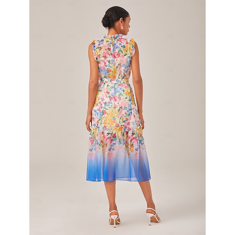 Floral Print Chiffon Dress with Gradient Hem4