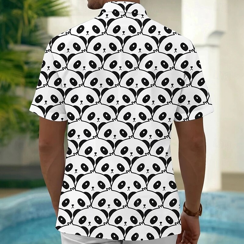 Men's Animal Panda Funny Shirt Summer Hawaiian Shirt Button Up Shirt Short Sleeve Hawaiian Vacation Holiday Beach Wear Summer Spring Turndown 3D Print Collared Shirts Front One Pocket White2