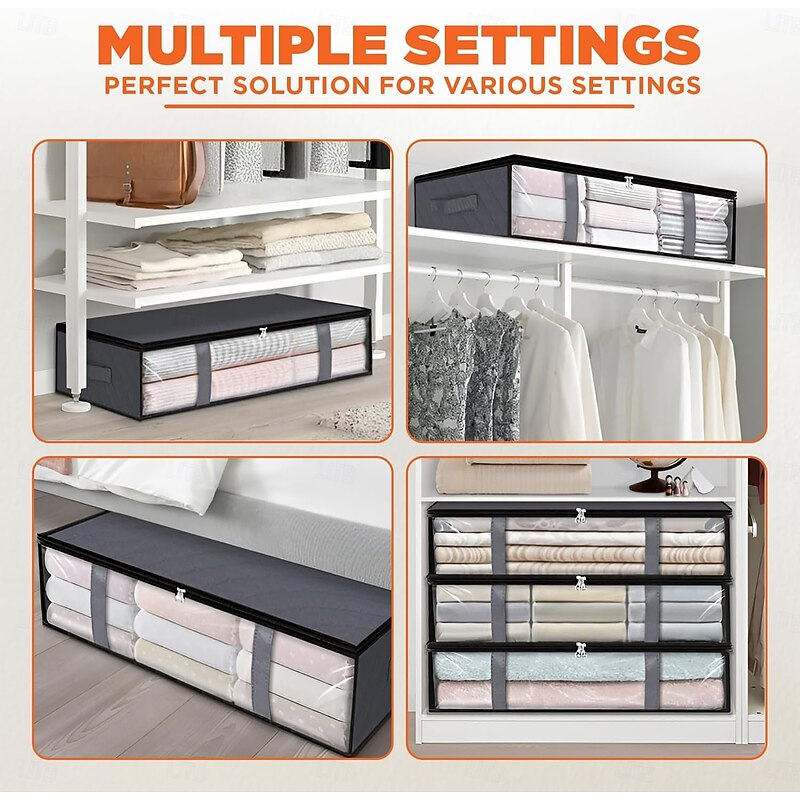 4 Pack Under Bed Storage Containers Clothes Organizer 90L Storage Containers Bag, Non-Woven Collapsible Fabric Storage Bin Holder w/Double Handles for Bedding Dorm Closet Comforter Shoe Toy2