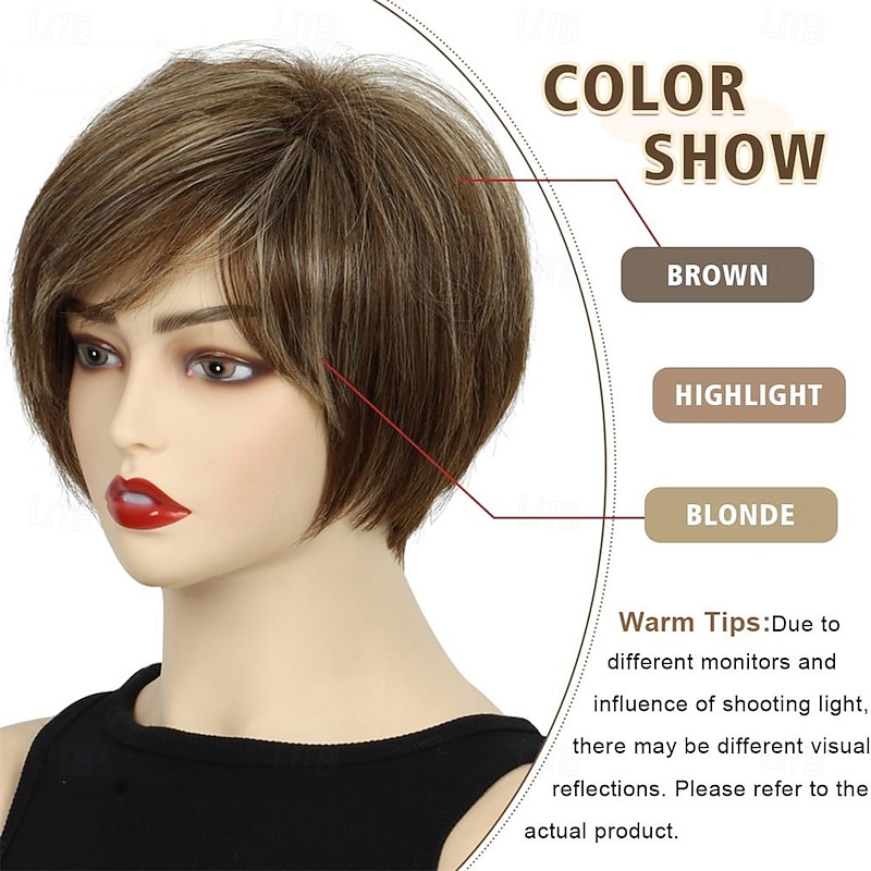 Short Hair Wigs for Women Brown Pixie Bob Wig Pixie Cut Wig for Women Synthetic Hair Wigs with Bangs Daily or Cosplay4