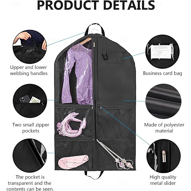 Children Garment Bag with 5 Pockets, 210D Oxford Fabric Short Foldable Costume Storage Cover, Washable Dustproof Clothing Bag for Performances, Recitals, Travel, Competitions, Uniforms2